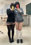 2girls asian kneehighs miniskirt school_uniform schoolgirl selfie thighhighs