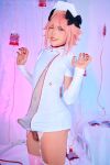 1boy astolfo_(fate) catboy cosplay crossdresser erect_penis fate/grand_order fate_(series) femboy nurse nurse_outfit penis pink_hair solo standing testicles velvetchann