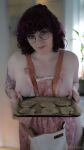 apron breasts cookie cookies curly_hair feminine glasses goth kitchen lipstick long_hair looking_at viewer makeup nipples nunicult onlyfans purple_hair small_breasts solo standing tattoo text topless transgender trap watermark