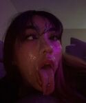 ahegao cum cum_in mouth cum_on face tagme tongue tongue_out tongue_piercing wet_hair