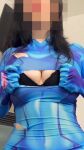1girl bodysuit boobs bra breast_grab breasts breasts_out cosplay cottontailva female grabbing_own breast large_breasts metroid ripped_clothes tits torn_clothes undressing video virtual_youtuber vtuber webm zero_suit