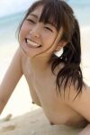 1girl aozora_hikari asian asian_female beach breasts brown_hair female female_only japanese japanese_female jav long_hair nipples nude sand sand_on body sea small_breasts solo straight_hair