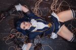 1girl arcane caitlyn_(league of legends) cosplay female female_focus female_only female_solo from_above league_of legends miakanayuri on_back panties revealing_clothes solo solo_female solo_focus