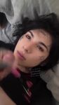 bed bedroom black_hair cum cum_on_face cumshot erection face_tattoo feminine flumenar long_hair looking_up lying_on_back masturbation penis sound tattoo text transgender trap watermark webm