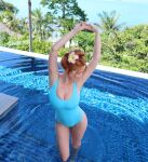 1girl armpits arms_up big_breasts breasts celebrity cleavage female german huge_breasts large_breasts legs massive_breasts orange_hair palina_rojinski pool red_hair redhead thighs tits water