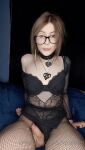 bed bedroom bra brown_hair brunette corpsethot earrings feminine fishnets glasses long_hair looking_at_viewer necklace onlyfans open_mouth penis piercing saliva saliva_trail sitting solo sound testicles thighhighs tongue tongue_out transgender trap twitching_penis webm