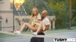 anal aubrey_star blonde_hair feet_up lifting_person no_panties outside pussy skirt sound tagme tennis_court tushy webm