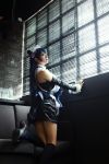 asian blue_hair breasts cosplay eyeshadow female long_hair maid makeup solo