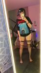 1girl animated cosplay cosplayer dolphin_shorts ellen_joe fishnets light-skinned_female mangoloo mirror selfie shaking_ass shorts solo standing tail video webm white_female zenless_zone_zero