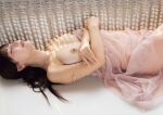 1girl asian asian_female breasts breasts_out brown_hair dress female female_only japanese japanese_female jav laying laying_on back laying_on floor long_hair medium_breasts nipples nude on_floor open_clothes sakura_momo see-through see-through_dress straight_hair