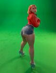 1girl ass bent_over big_ass booty_shorts celebrity dark-skinned_female dark_skin ebony female female_focus female_only female_solo high_heels ice_spice lipstick long_hair looking_at viewer looking_back makeup orange_hair presenting_ass rapper shorts solo standing thick thick_thighs thighs tongue tongue_out
