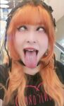 ahegao chocker goth public red_hair tongue tongue_out